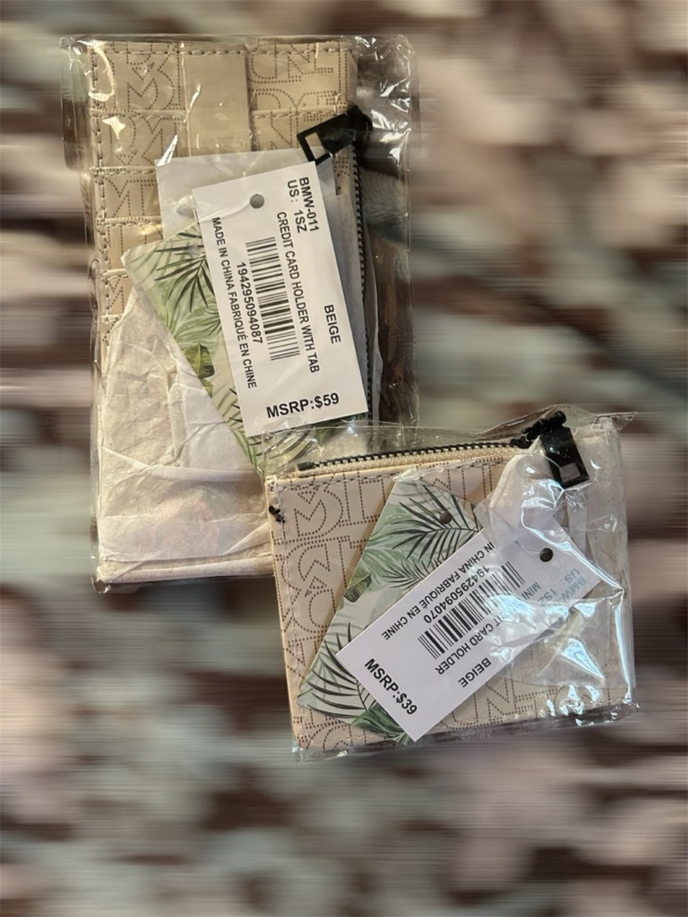 Badgley Mischka Beige Monogram Zip Wallet and Card Pouch Set NWT - Picture 2 of 4